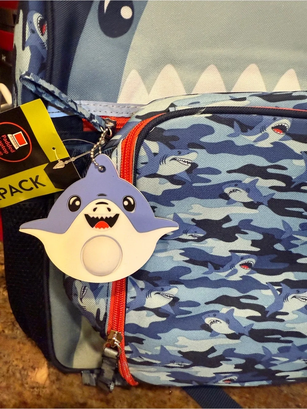 Kids Blue Shark Backpack with Clear Shark Pouch Lunch Box Shark Charm 4 pieces